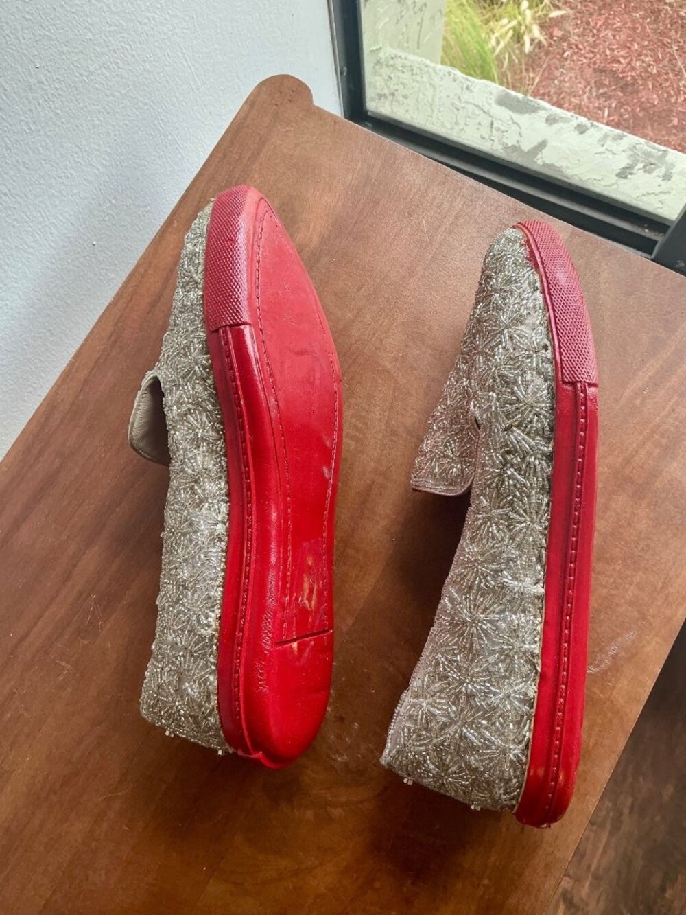 alice + oliva Silver Beaded + Studded Red Bottom Loafers - Picture 8 of 12